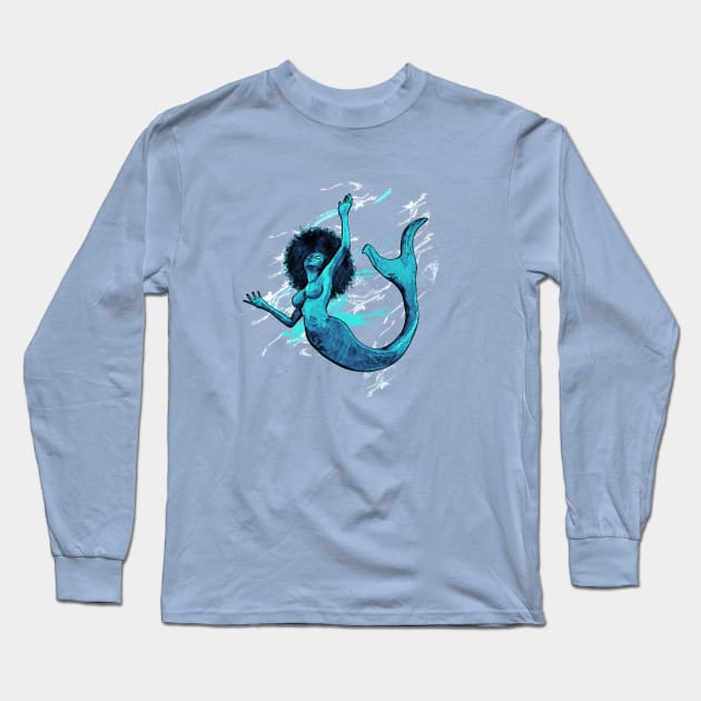 Blue Mermaid Long Sleeve T-Shirt by ChrisOConnell